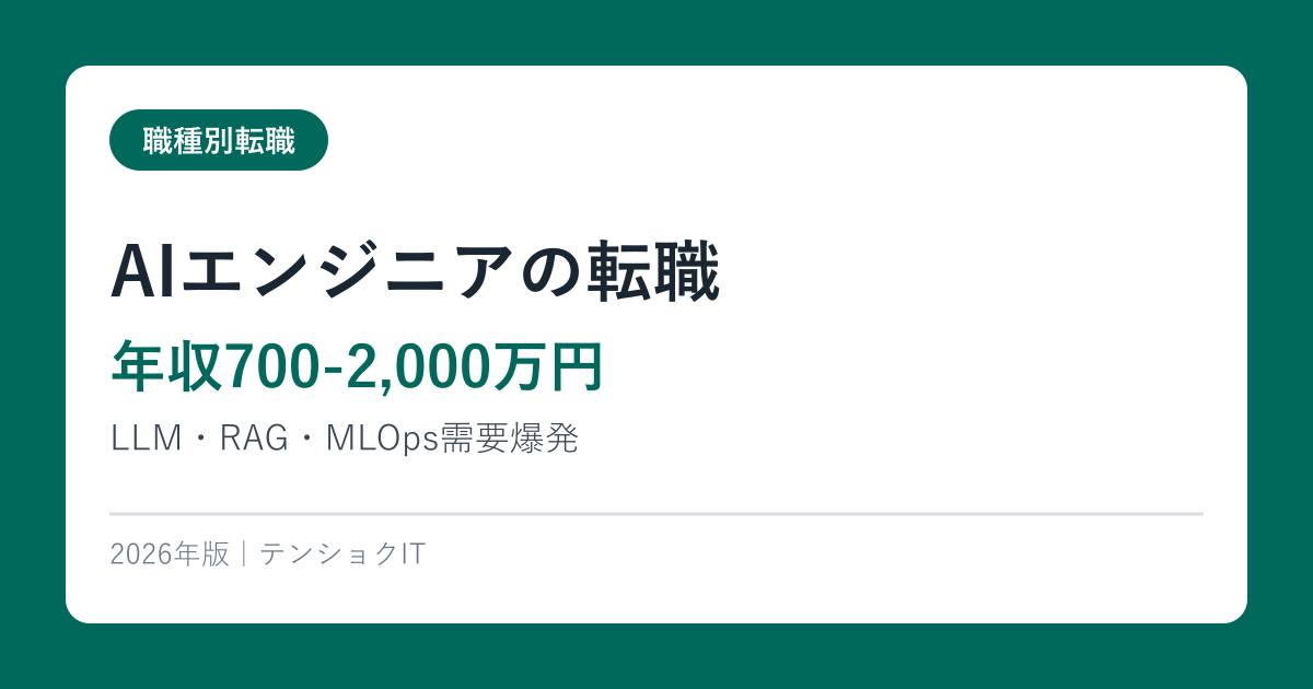 AIエンジニアの転職【年収700-2,000万円】LLM・RAG・MLOps需要爆発 2026年