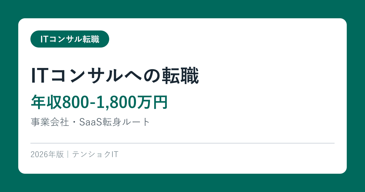 ITコンサルへの転職【年収800-1,800万円】事業会社・SaaS転身ルート 2026年